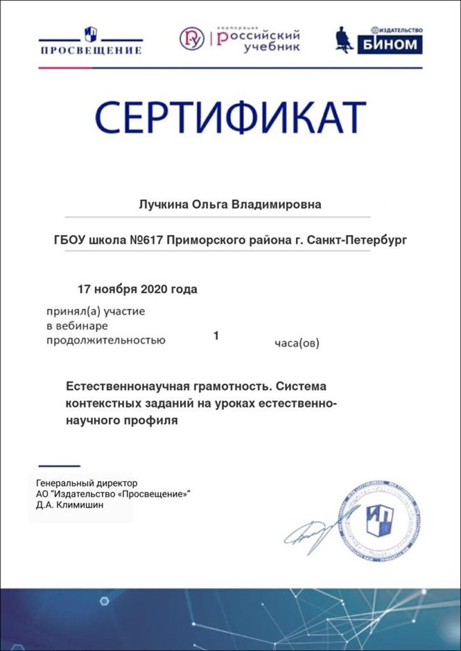 2020-2021 Лучкина Ольга Владимировна (сертификат Просвещение)